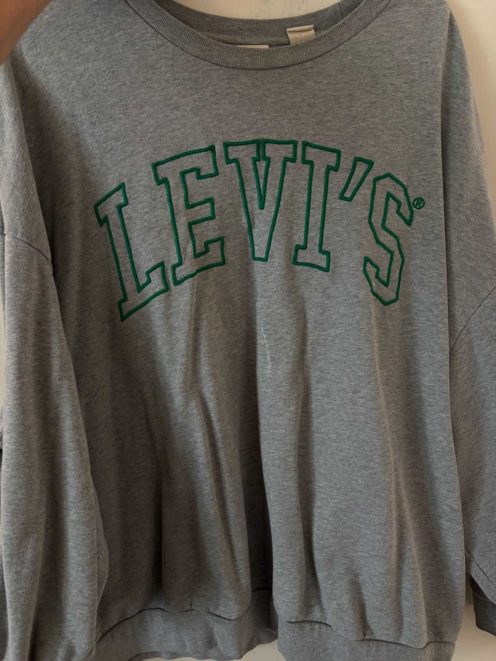 Levi's Gray Crewneck Sweatshirt with Green Logo Outline